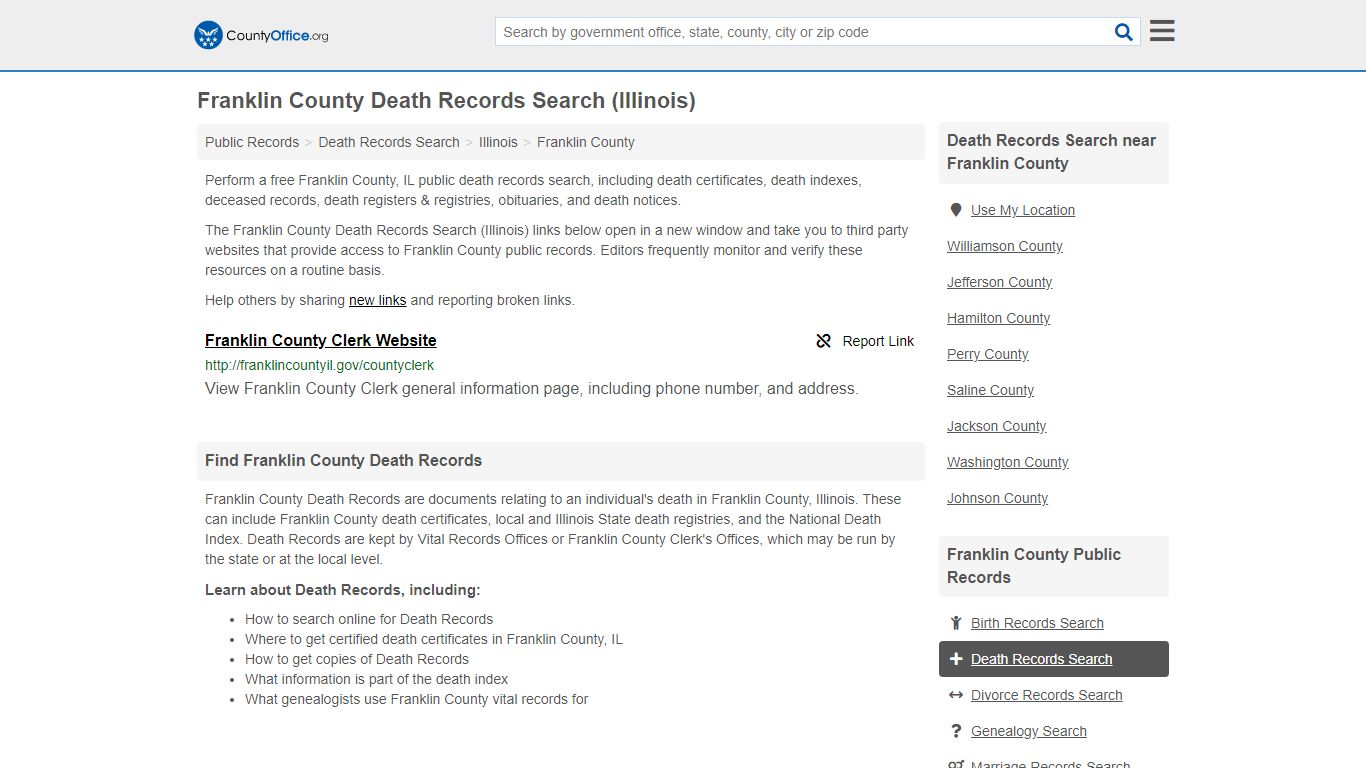 Death Records Search - Franklin County, IL (Death ...