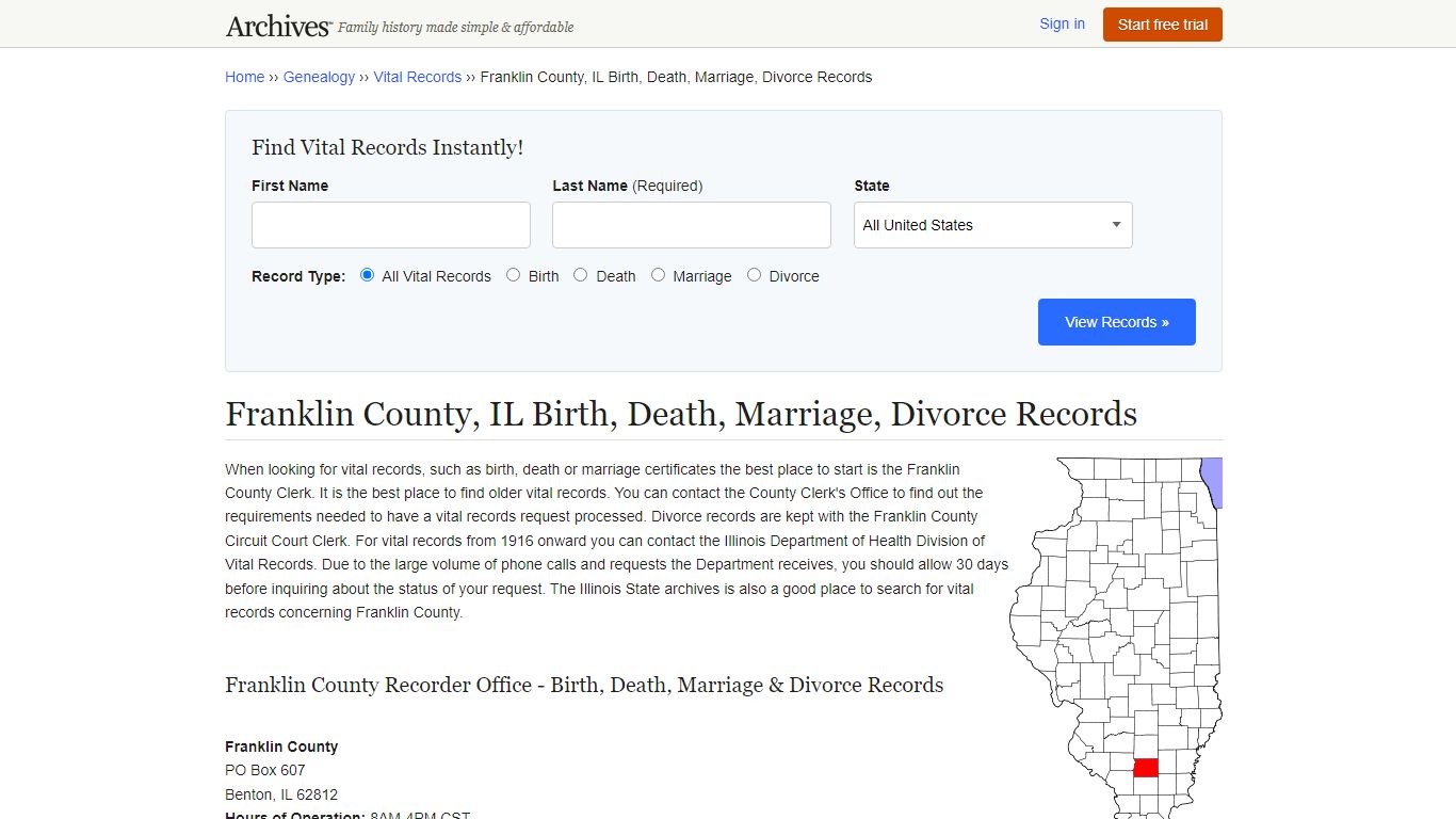 Franklin County, IL Birth, Death, Marriage, Divorce Records